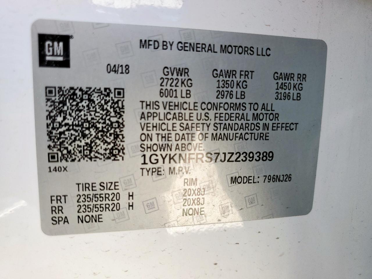 2018 Cadillac Xt5 Premium Luxury VIN: 1GYKNFRS7JZ239389 Lot: 56503575