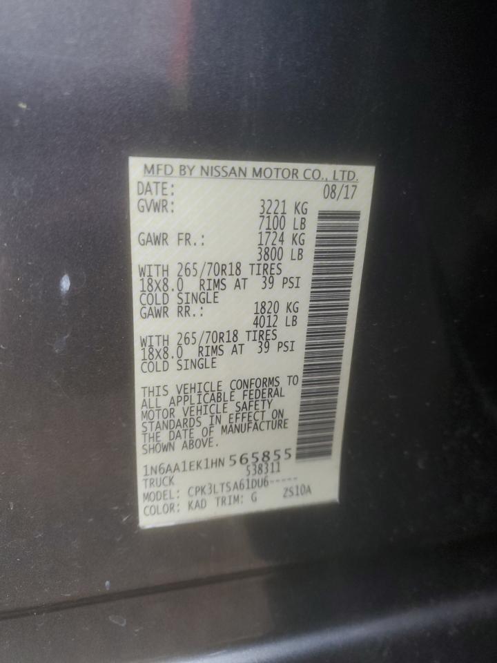 2017 Nissan Titan S VIN: 1N6AA1EK1HN565855 Lot: 54766295