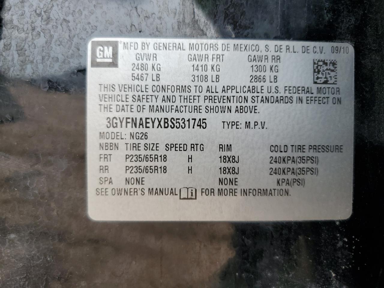 2011 Cadillac Srx Luxury Collection VIN: 3GYFNAEYXBS531745 Lot: 59229515