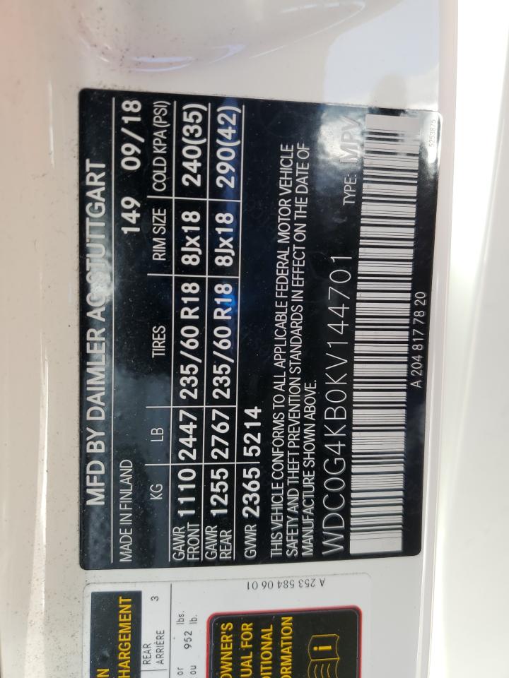 2019 Mercedes-Benz Glc 300 4Matic VIN: WDC0G4KB0KV144701 Lot: 56829235