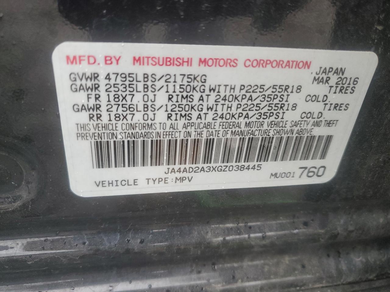 2016 Mitsubishi Outlander Es VIN: JA4AD2A3XGZ038445 Lot: 56973785
