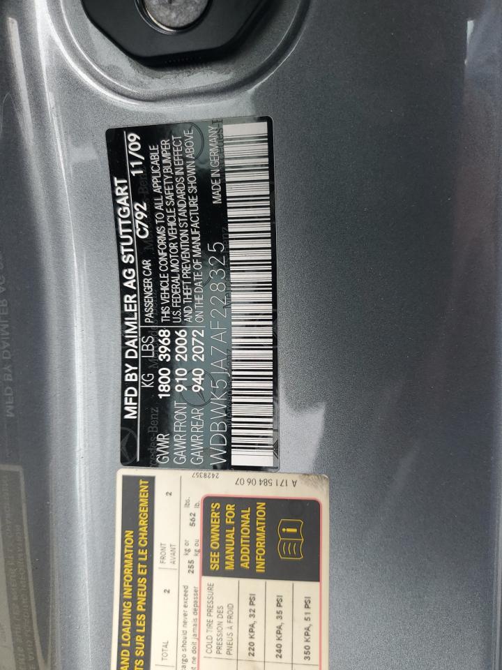 2010 Mercedes-Benz Slk 350 VIN: WDBWK5JA7AF228325 Lot: 55966235