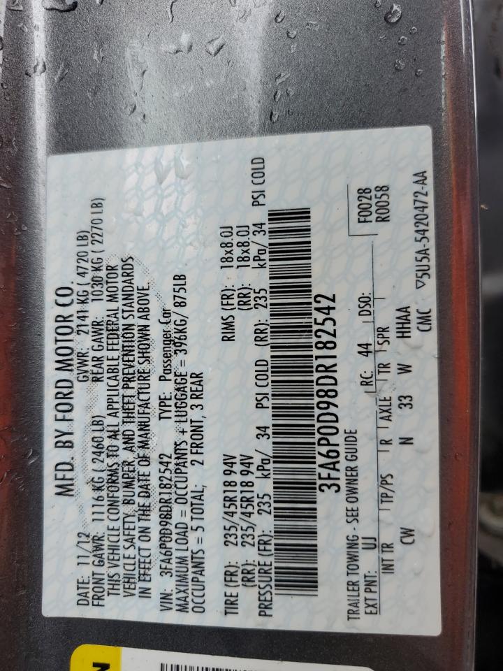 2013 Ford Fusion Titanium VIN: 3FA6P0D98DR182542 Lot: 56961115