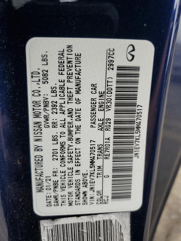 2021 Infiniti Q60 Luxe VIN: JN1EV7KL5MM470517 Lot: 55611455