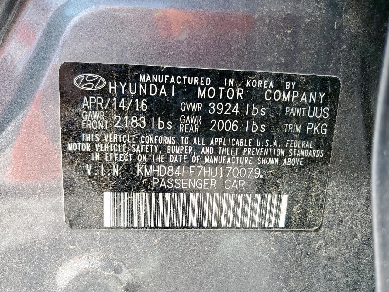 2017 Hyundai Elantra Se VIN: KMHD84LF7HU170079 Lot: 56111205