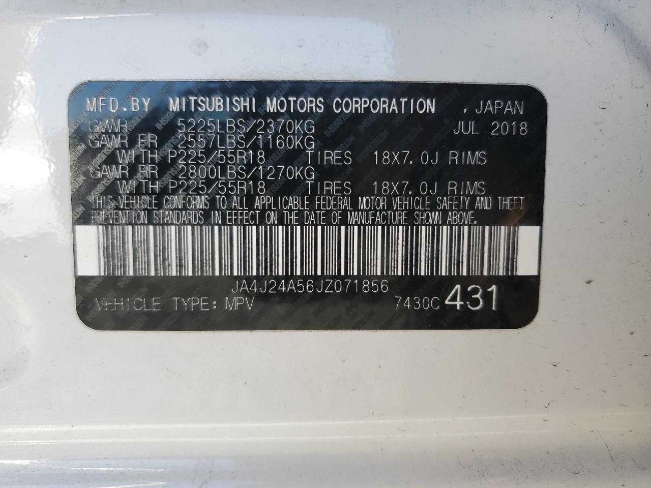2018 Mitsubishi Outlander Se VIN: JA4J24A56JZ071856 Lot: 57719975