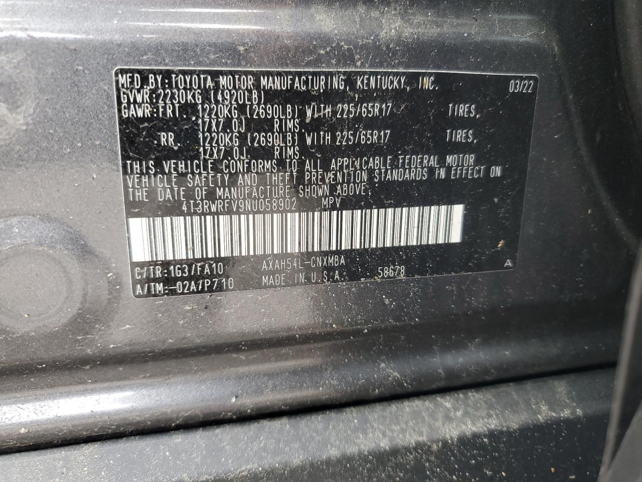 2022 Toyota Rav4 Xle VIN: 4T3RWRFV9NU058902 Lot: 58714605