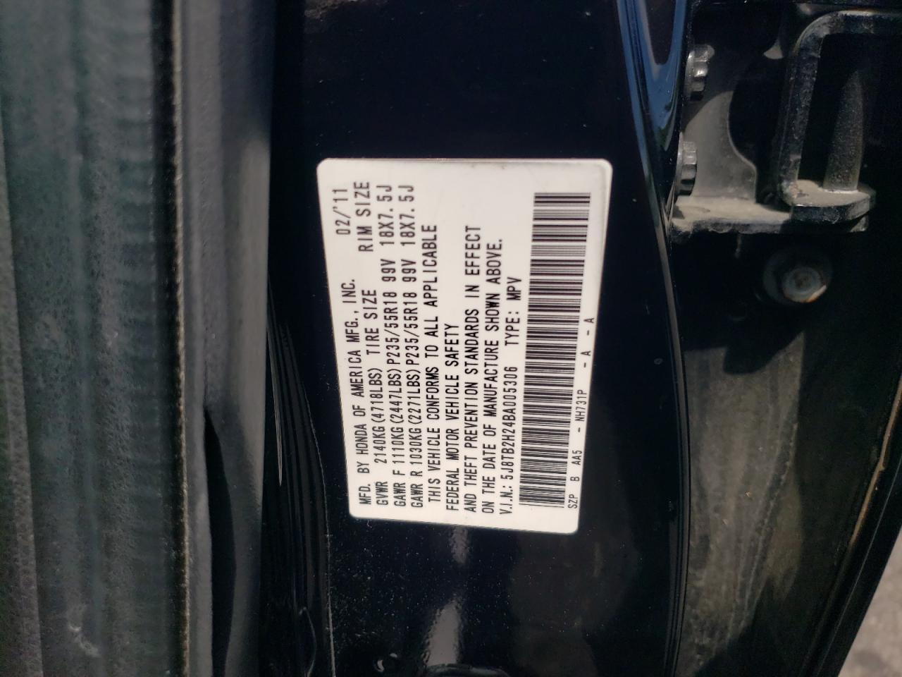 2011 Acura Rdx VIN: 5J8TB2H24BA005306 Lot: 55502285