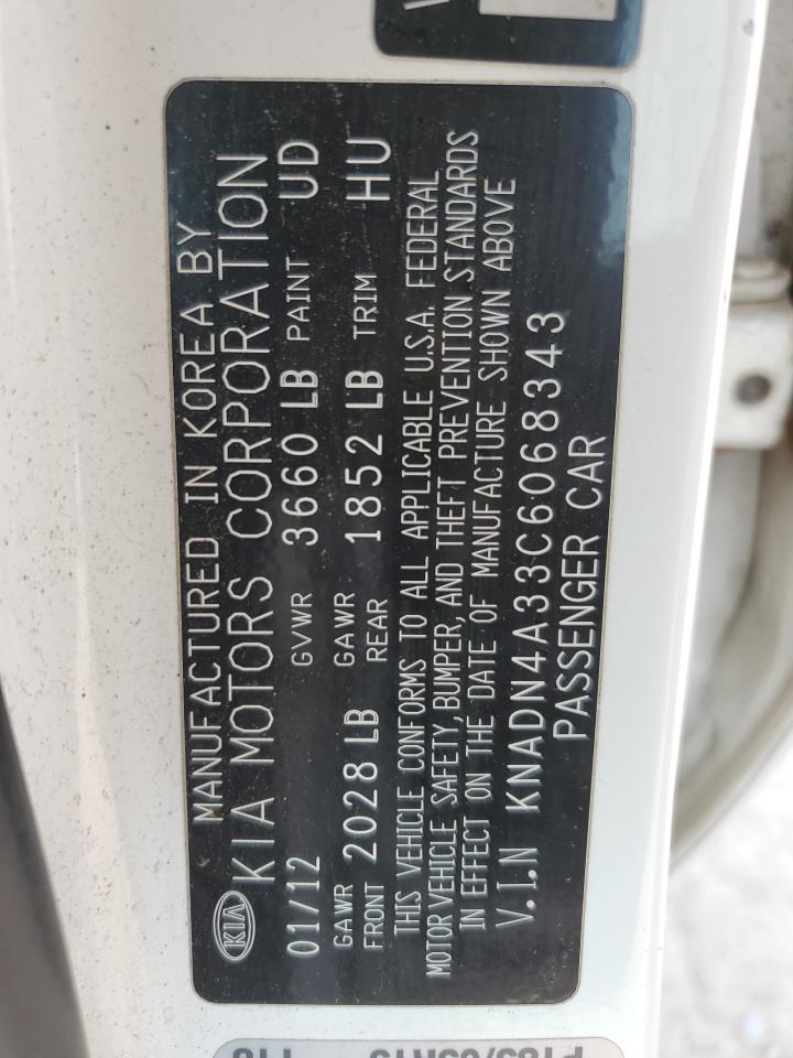 2012 Kia Rio Ex VIN: KNADN4A33C6068343 Lot: 59142875