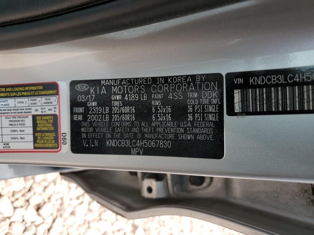 2017 Kia Niro Fe VIN: KNDCB3LC4H5067830 Lot: 56729055