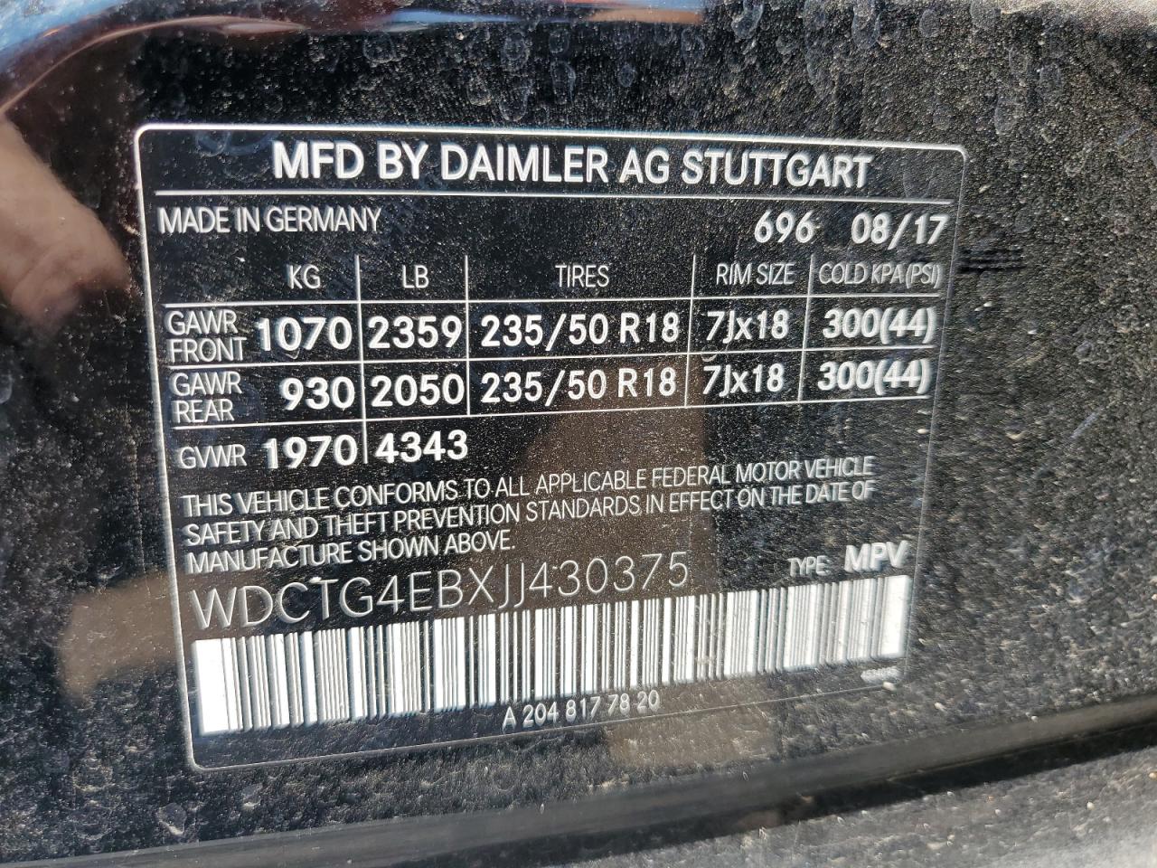 2018 Mercedes-Benz Gla 250 VIN: WDCTG4EBXJJ430375 Lot: 56202865
