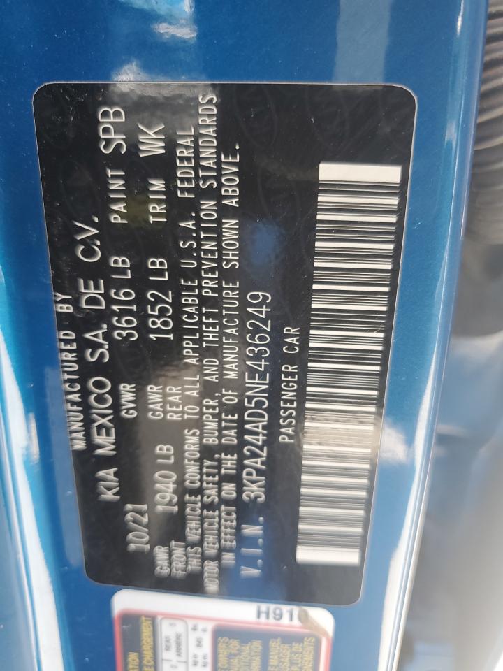 2022 Kia Rio Lx VIN: 3KPA24AD5NE436249 Lot: 55486295