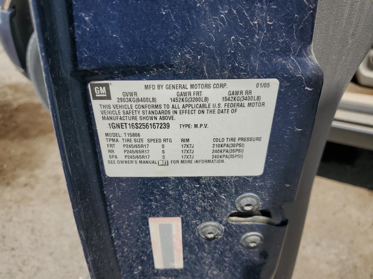 2005 Chevrolet Trailblazer Ext Ls VIN: 1GNET16S256167239 Lot: 58872745