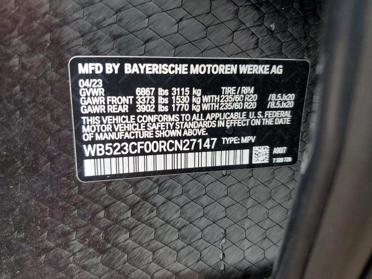 2024 BMW Ix xDrive50 VIN: WB523CF00RCN27147 Lot: 56008395