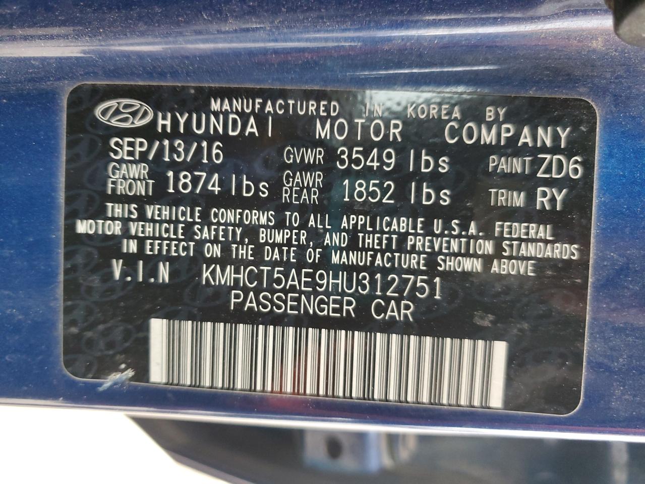 2017 Hyundai Accent Se VIN: KMHCT5AE9HU312751 Lot: 56881895