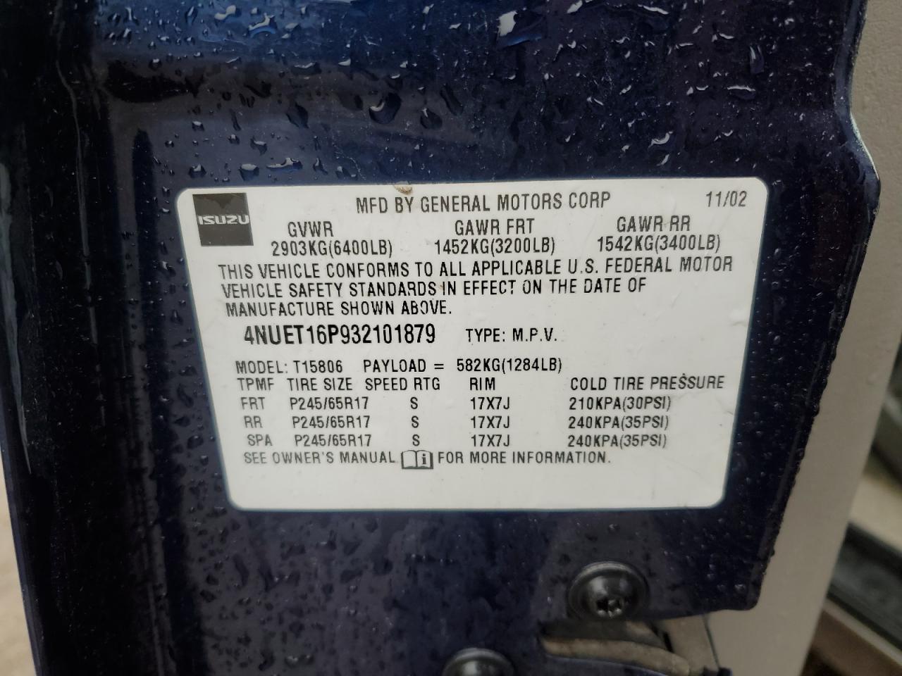 2002 Isuzu Ascender Ls VIN: 4NUET16P932101879 Lot: 57913865