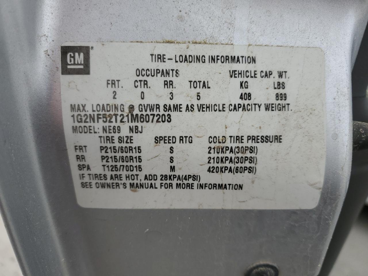 2001 Pontiac Grand Am Se1 VIN: 1G2NF52T21M607203 Lot: 57080645