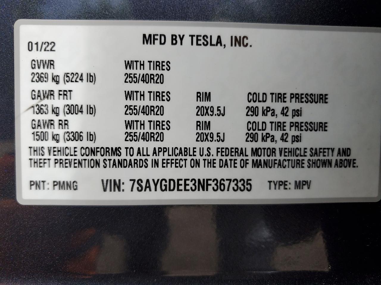 2022 Tesla Model Y VIN: 7SAYGDEE3NF367335 Lot: 56757235