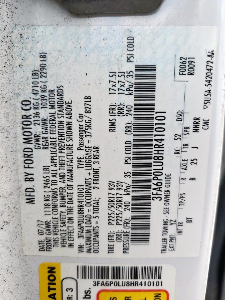 2017 Ford Fusion Se Hybrid VIN: 3FA6P0LU8HR410101 Lot: 54029425