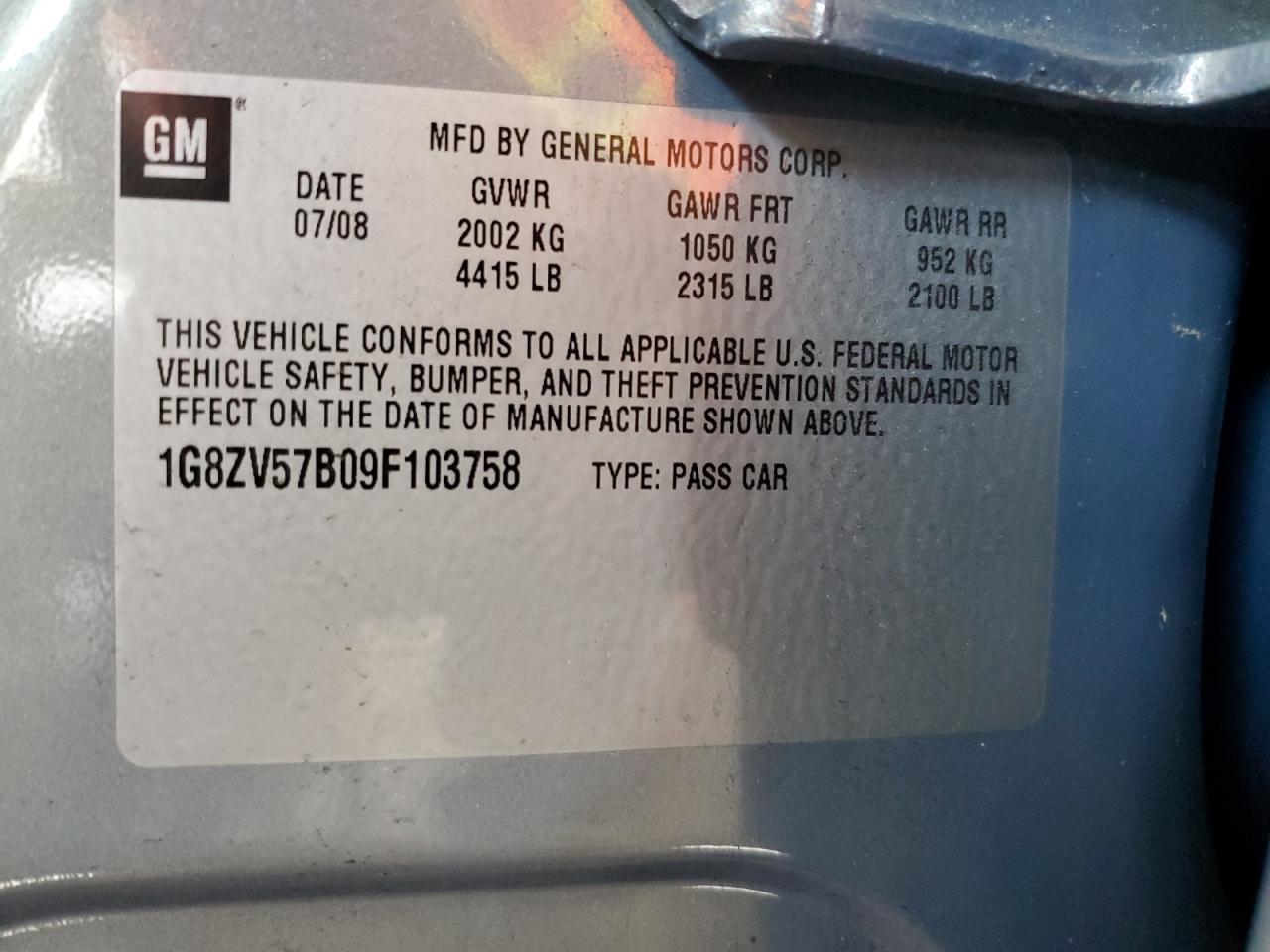 2009 Saturn Aura Xr VIN: 1G8ZV57B09F103758 Lot: 56166665