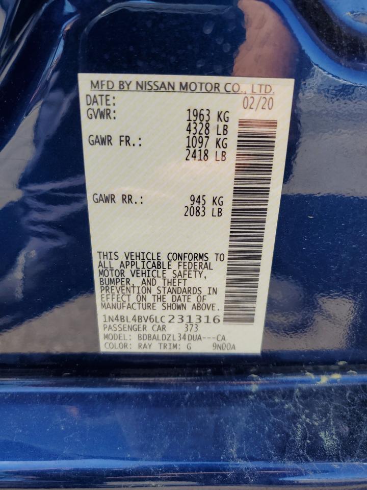 2020 Nissan Altima S VIN: 1N4BL4BV6LC231316 Lot: 55754355