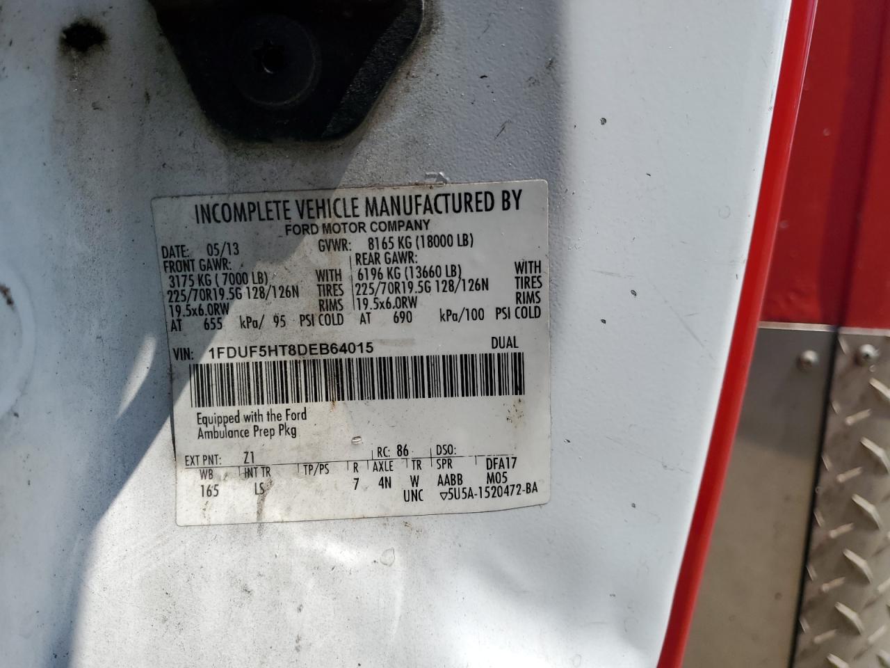 2013 Ford F550 Super Duty VIN: 1FDUF5HT8DEB64015 Lot: 57951995