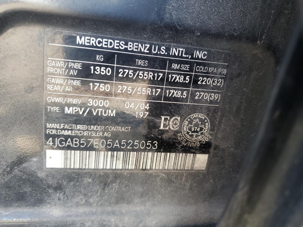 2005 Mercedes-Benz Ml 350 VIN: 4JGAB57E05A525053 Lot: 56930405