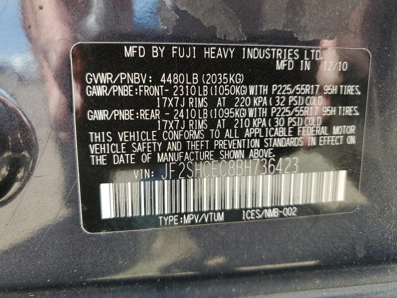 2011 Subaru Forester Limited VIN: JF2SHCEC8BH736423 Lot: 58873735