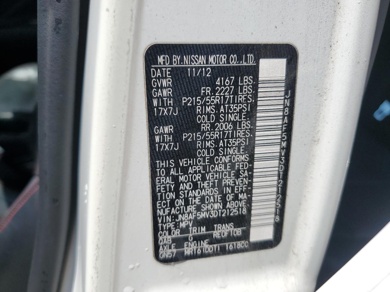 2013 Nissan Juke S VIN: JN8AF5MV3DT212518 Lot: 57029685
