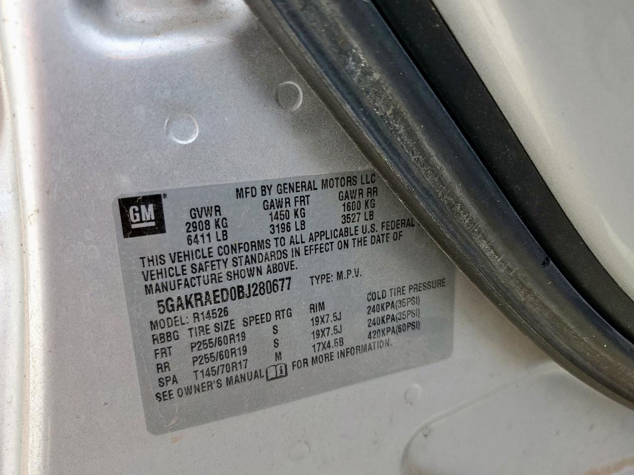 2011 Buick Enclave Cx VIN: 5GAKRAED0BJ280677 Lot: 56942825