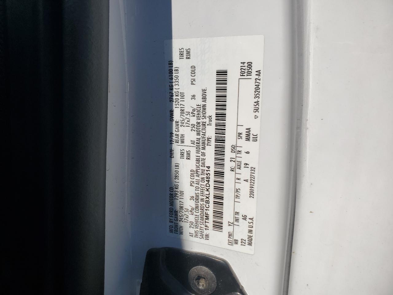 2020 Ford F150 VIN: 1FTMF1CBXLKD48514 Lot: 57640325