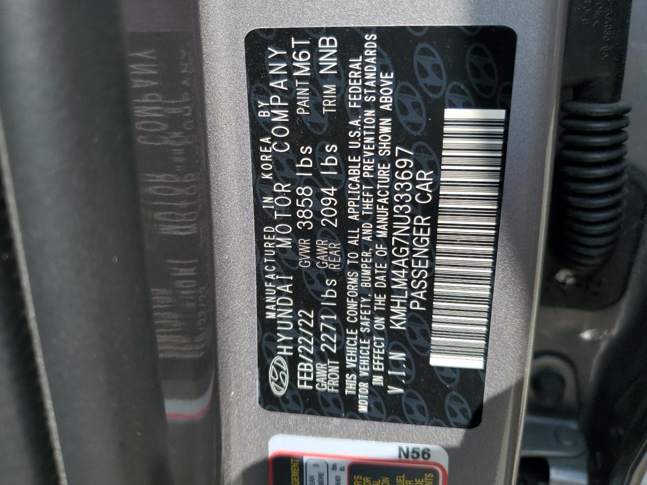 2022 Hyundai Elantra Sel VIN: KMHLM4AG7NU333697 Lot: 56975395