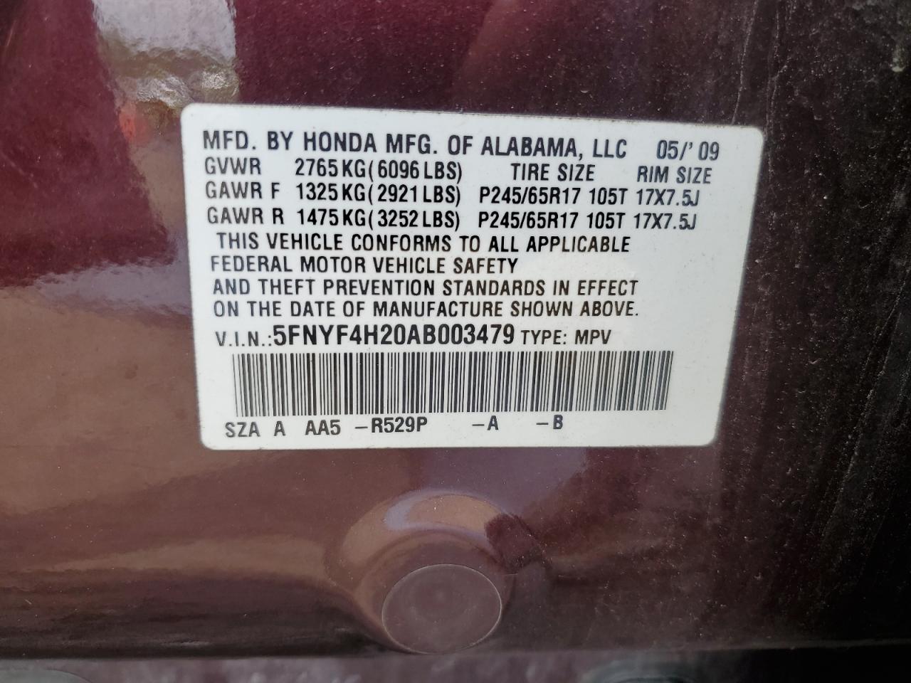 2010 Honda Pilot Lx VIN: 5FNYF4H20AB003479 Lot: 57418765