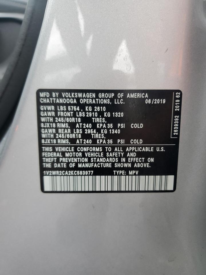 2019 Volkswagen Atlas Se VIN: 1V2WR2CA2KC583977 Lot: 56501575