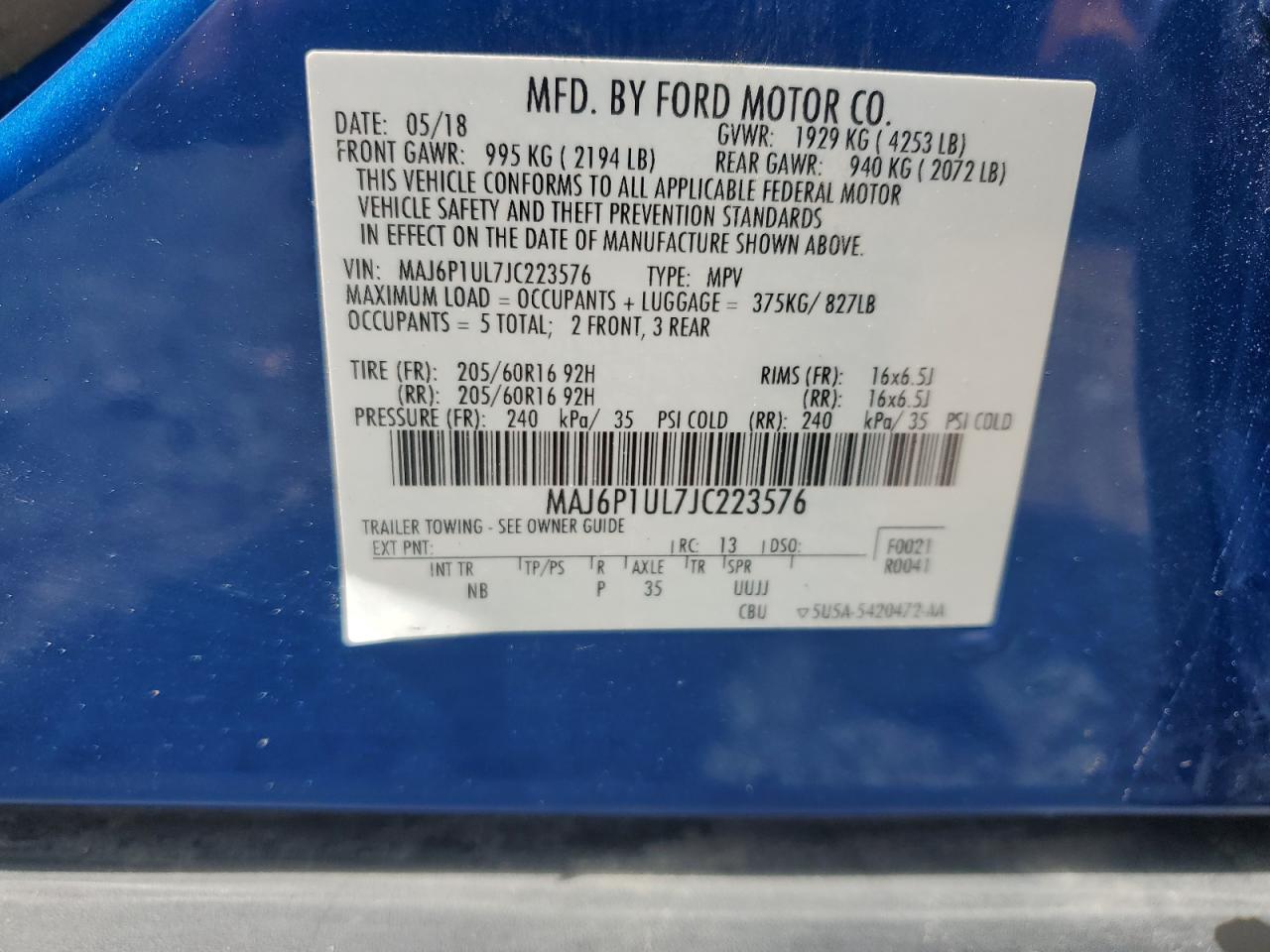 2018 Ford Ecosport Se VIN: MAJ6P1UL7JC223576 Lot: 57087665