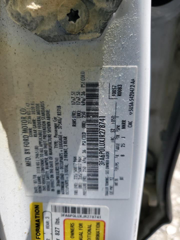 2018 Ford Fusion Se Hybrid VIN: 3FA6P0LUXJR278741 Lot: 54031555