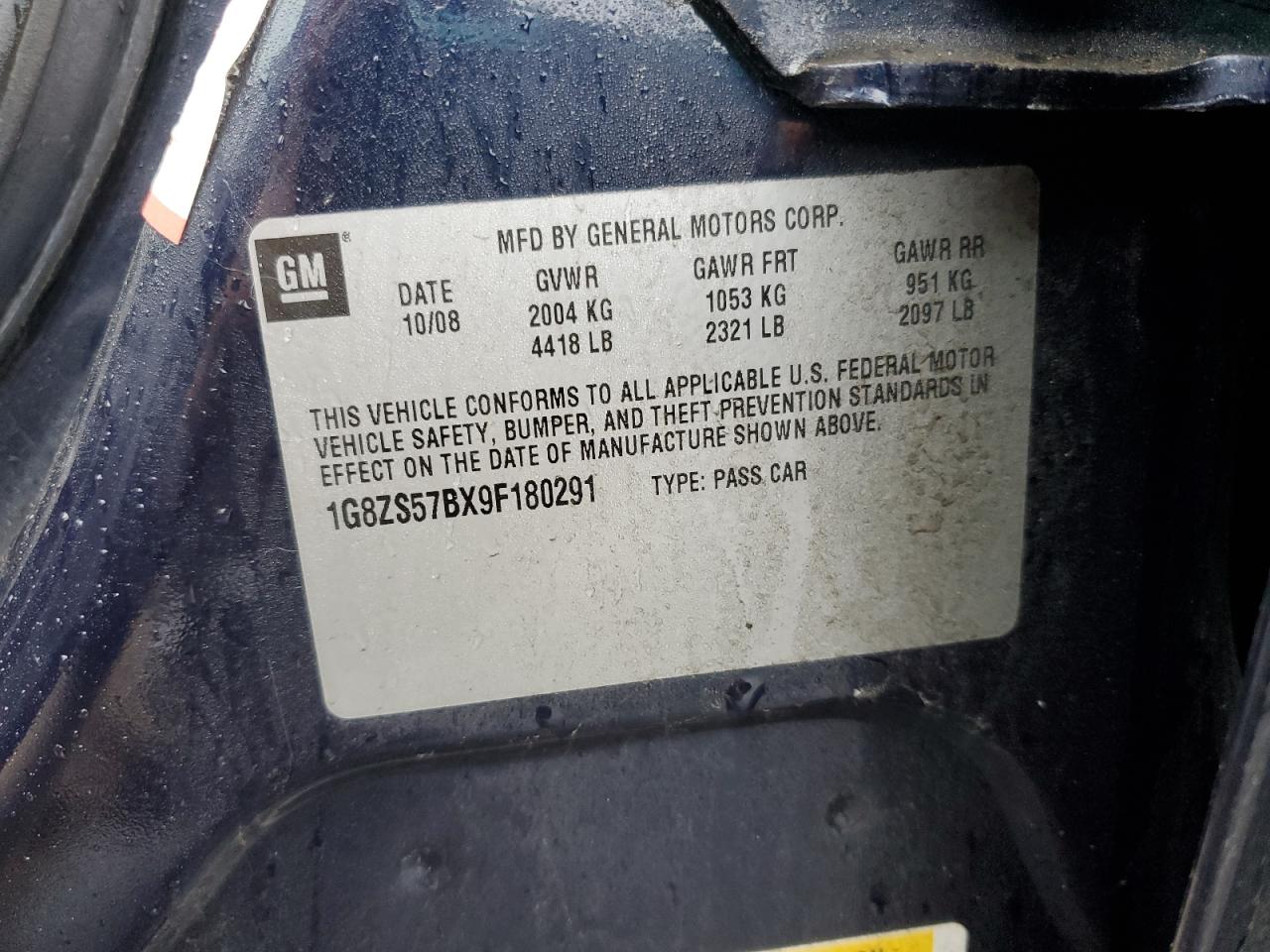 2009 Saturn Aura Xe VIN: 1G8ZS57BX9F180291 Lot: 55670585