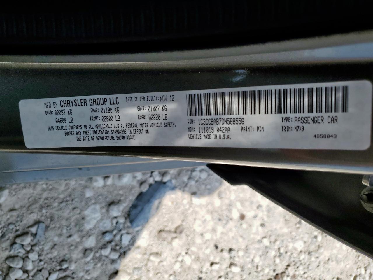 2013 Chrysler 200 Lx VIN: 1C3CCBAB7DN588556 Lot: 58030345