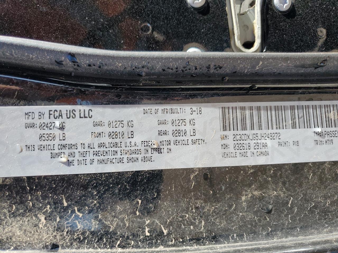 2018 Dodge Charger Gt VIN: 2C3CDXJG5JH249272 Lot: 55519695