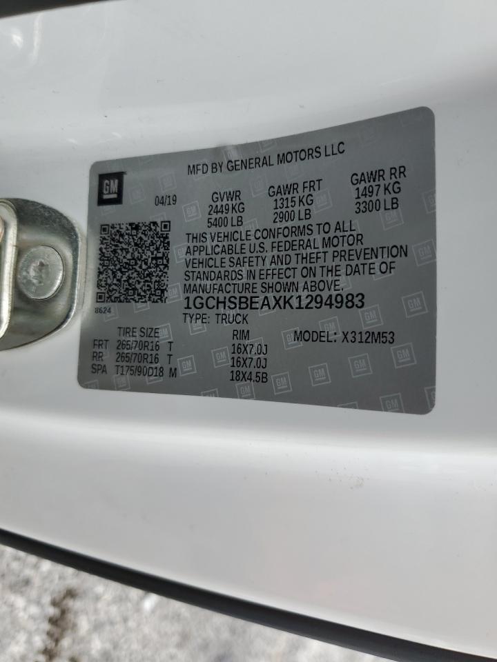 2019 Chevrolet Colorado VIN: 1GCHSBEAXK1294983 Lot: 56141915