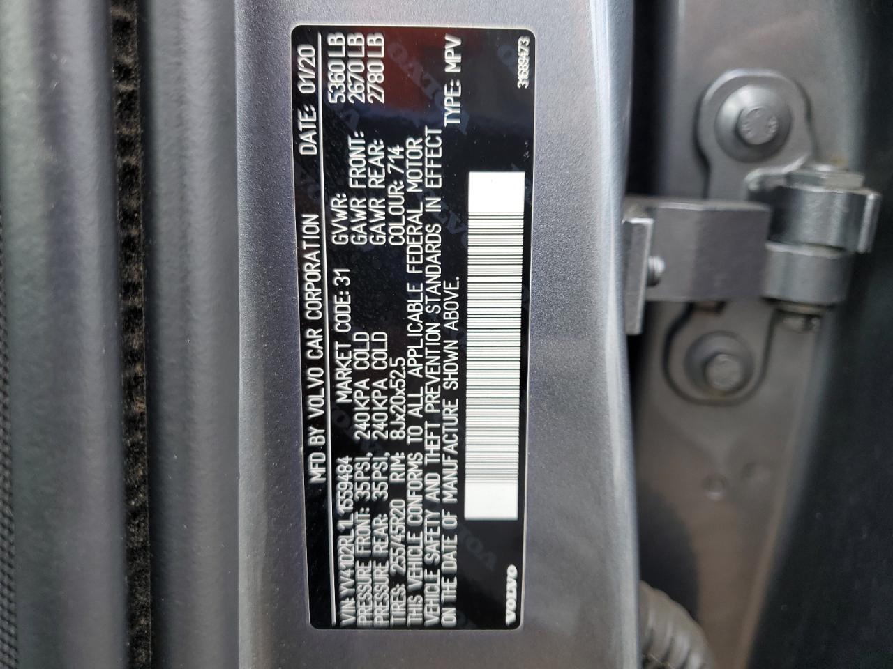 2020 Volvo Xc60 T5 Inscription VIN: YV4102RL1L1559484 Lot: 56732745