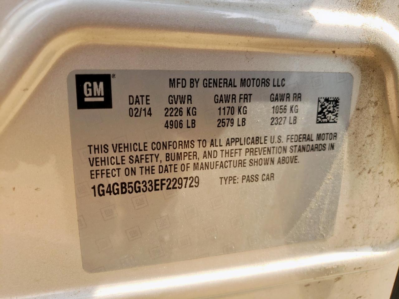 2014 Buick Lacrosse VIN: 1G4GB5G33EF229729 Lot: 57407535