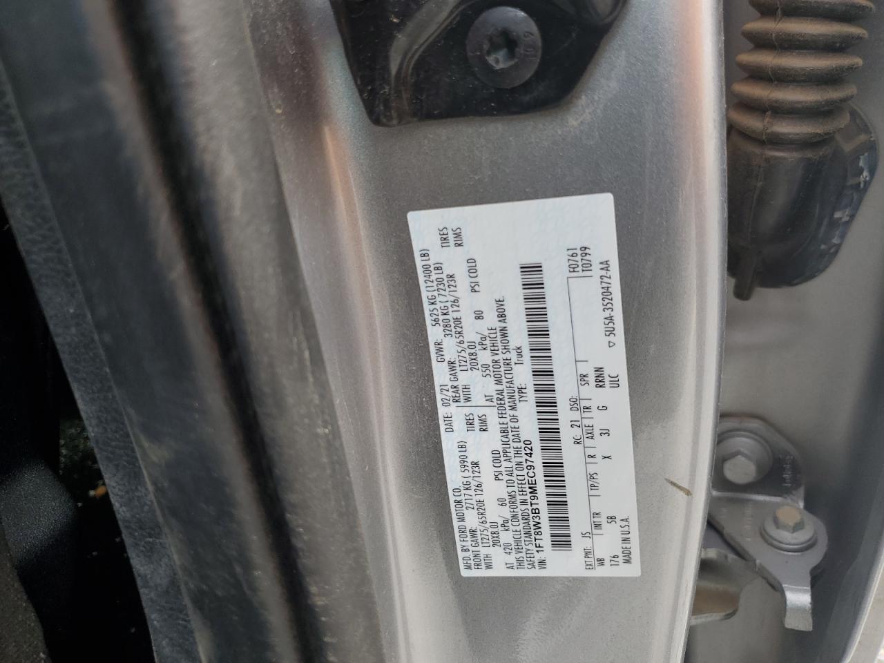 2021 Ford F350 Super Duty VIN: 1FT8W3BT9MEC97420 Lot: 55959555