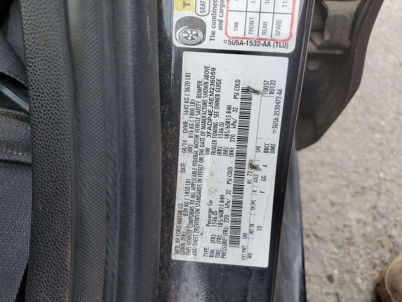 2014 Ford Fiesta Se VIN: 3FADP4EJ5EM236059 Lot: 57188905