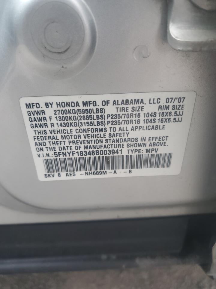 2008 Honda Pilot Se VIN: 5FNYF18348B003941 Lot: 56678185