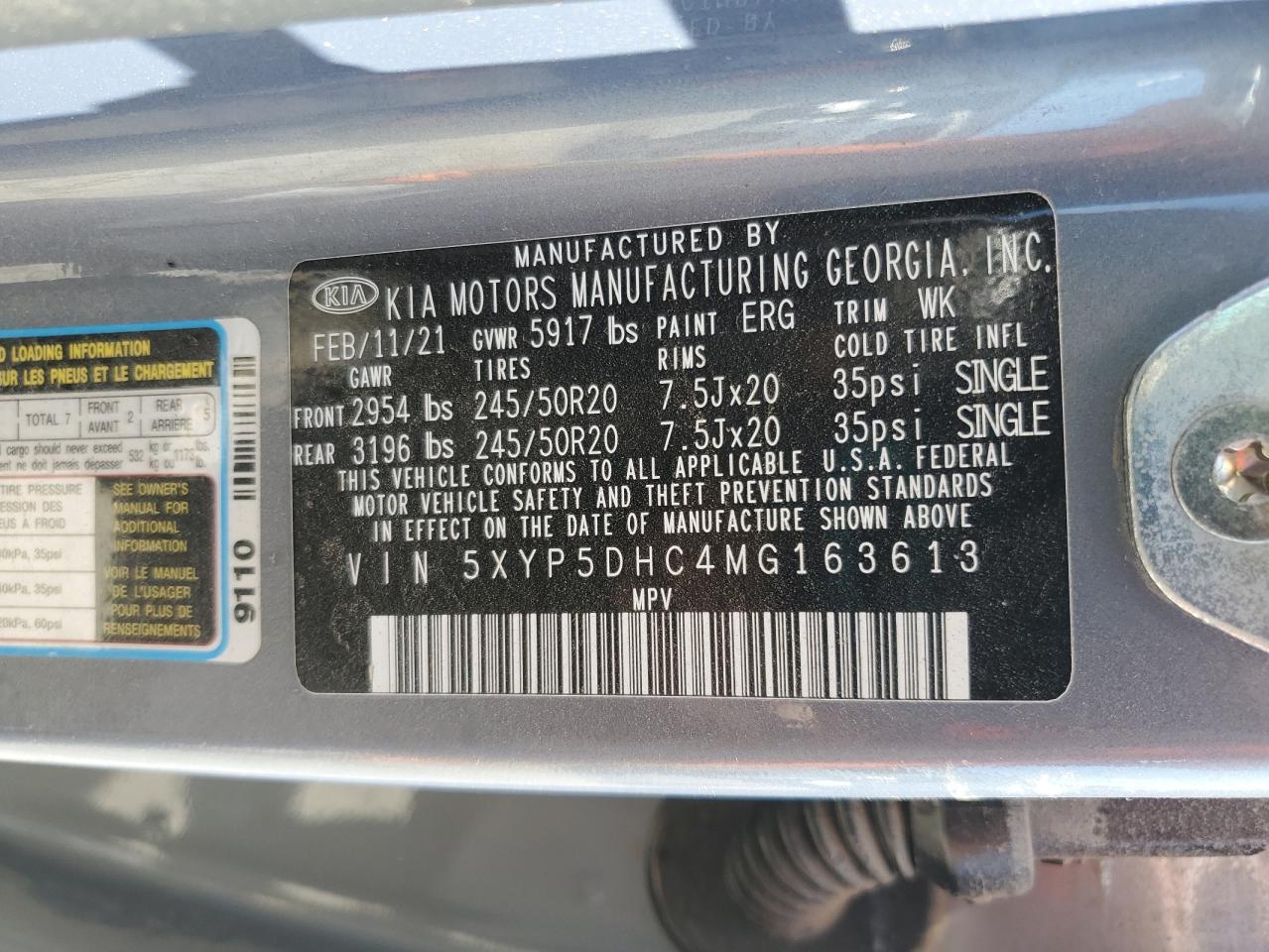 2021 Kia Telluride Sx VIN: 5XYP5DHC4MG163613 Lot: 56233635