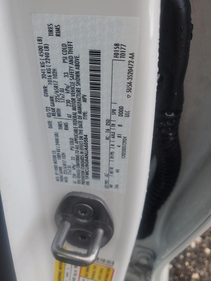 2022 Ford Escape Se VIN: 1FMCU9G64NUA60584 Lot: 55449985