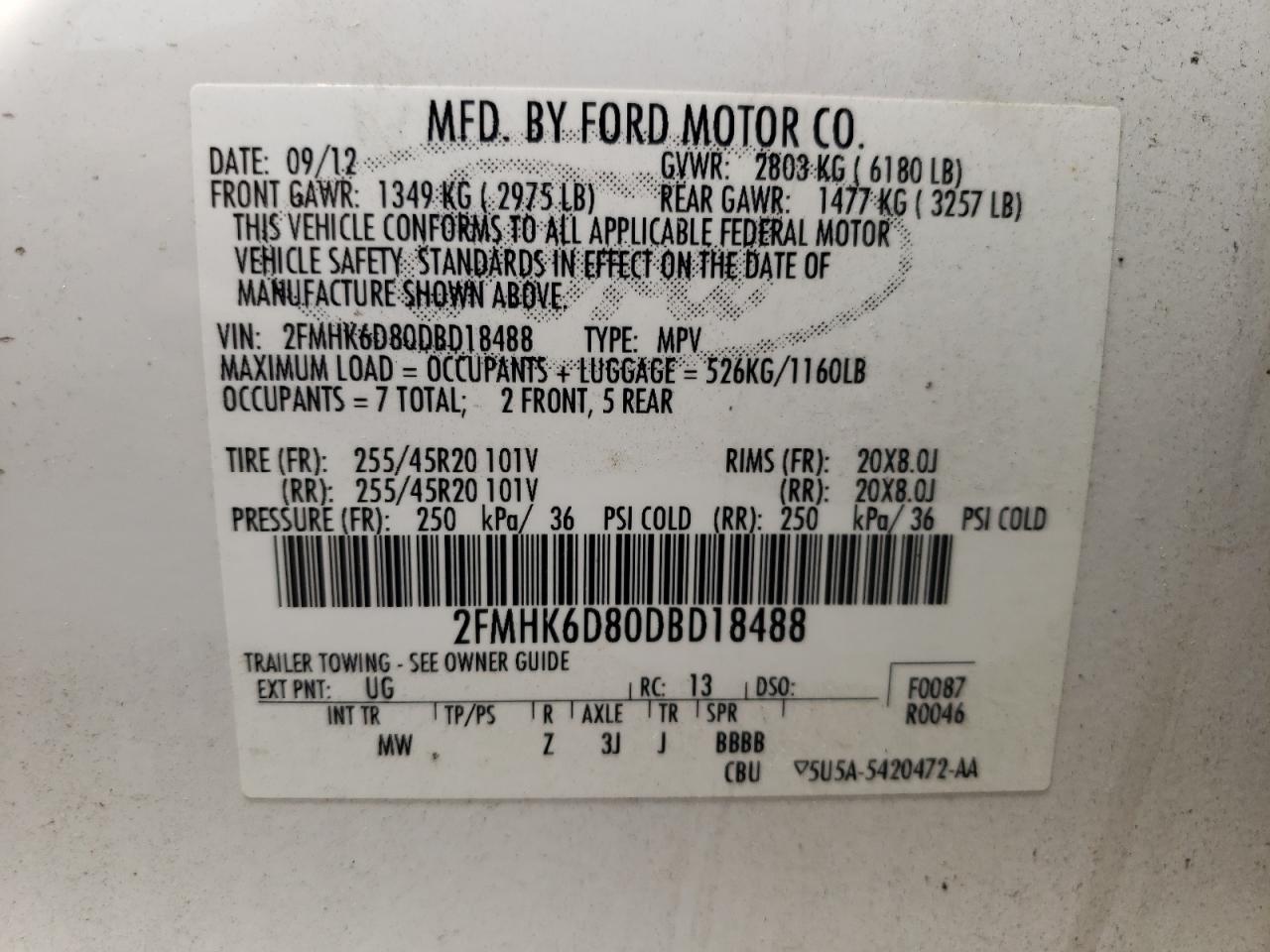2013 Ford Flex Limited VIN: 2FMHK6D80DBD18488 Lot: 56745695