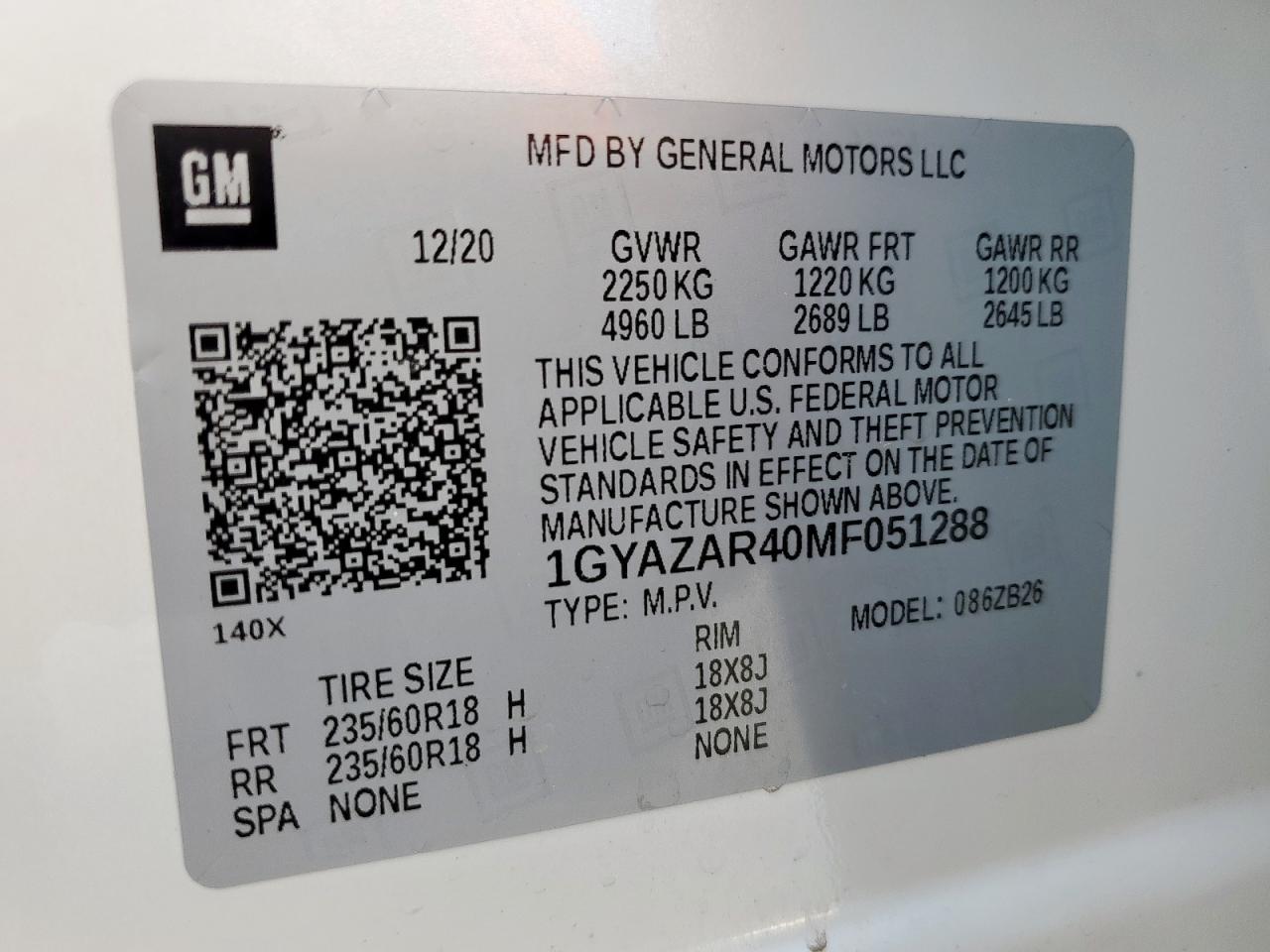 2021 Cadillac Xt4 Luxury VIN: 1GYAZAR40MF051288 Lot: 55947335