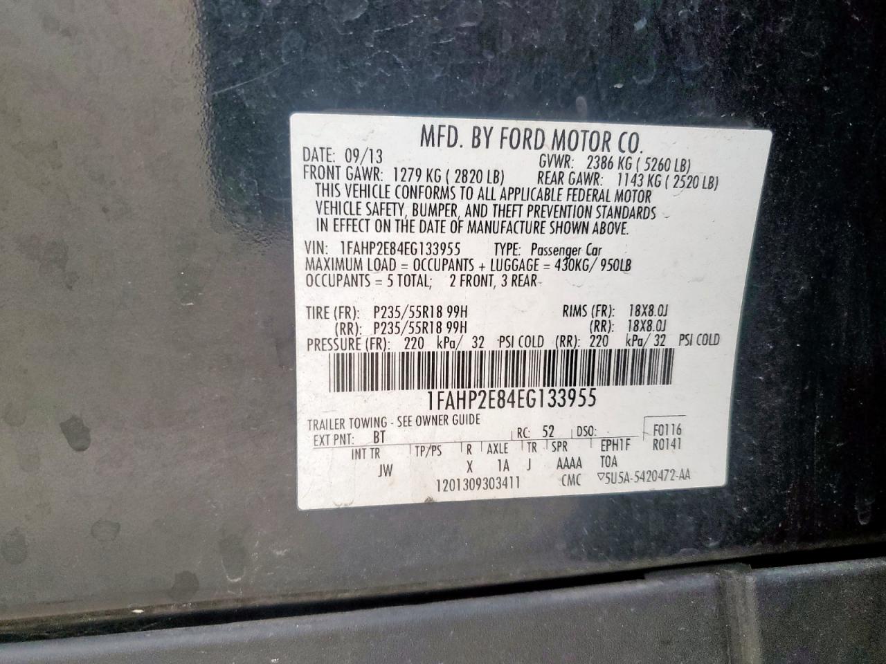 2014 Ford Taurus Sel VIN: 1FAHP2E84EG133955 Lot: 56630155